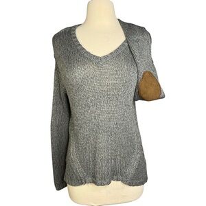 Women's Small Grey Loose Fit Loose Knit Sweater‎ Elbow Patches Academia Ivy Prep
